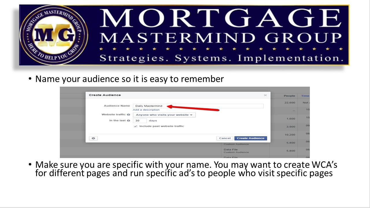 Name your audience so it is easy to remember Make sure you are specific with your name.