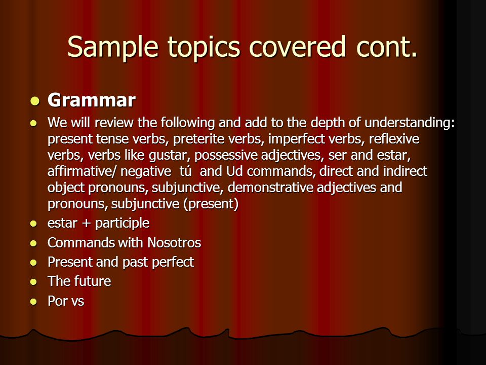 Sample topics covered cont.