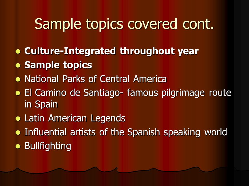 Sample topics covered cont.