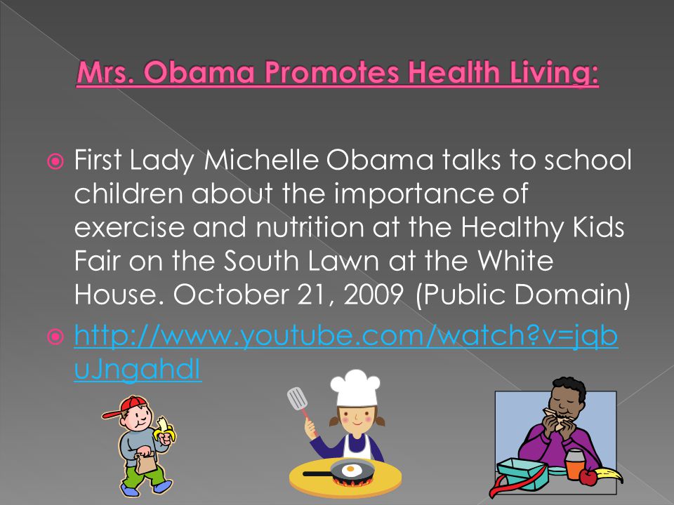  First Lady Michelle Obama talks to school children about the importance of exercise and nutrition at the Healthy Kids Fair on the South Lawn at the White House.