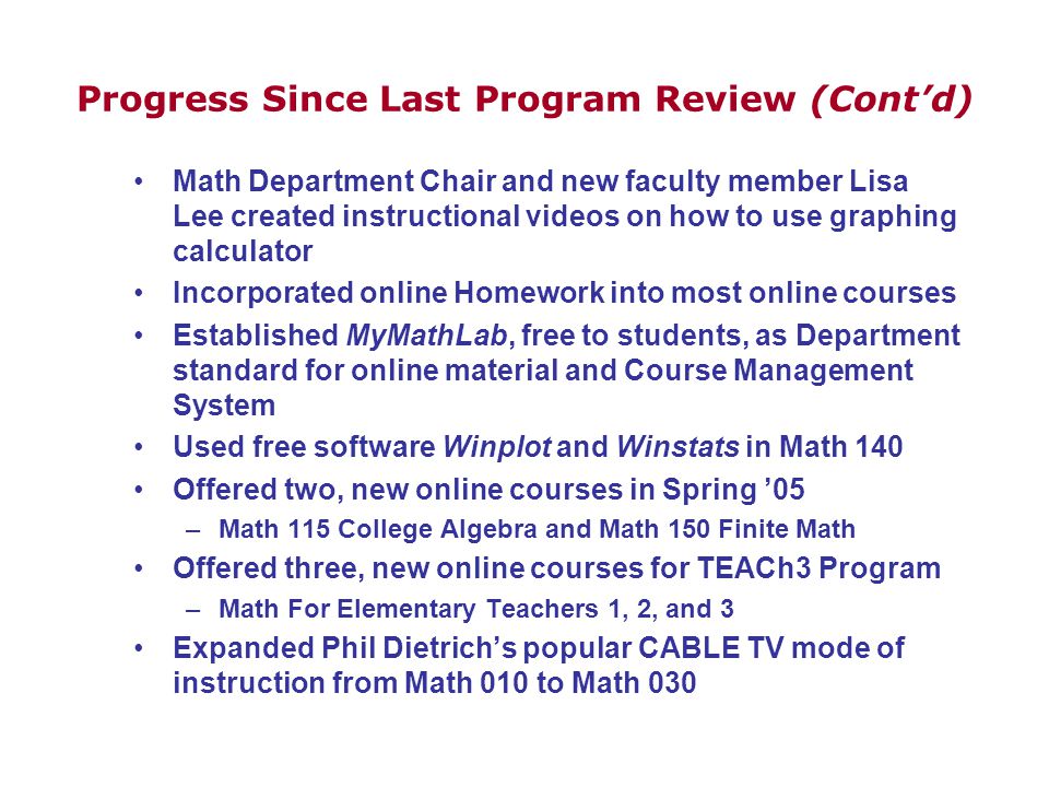 Mathematics Department Program Review Coastline Community