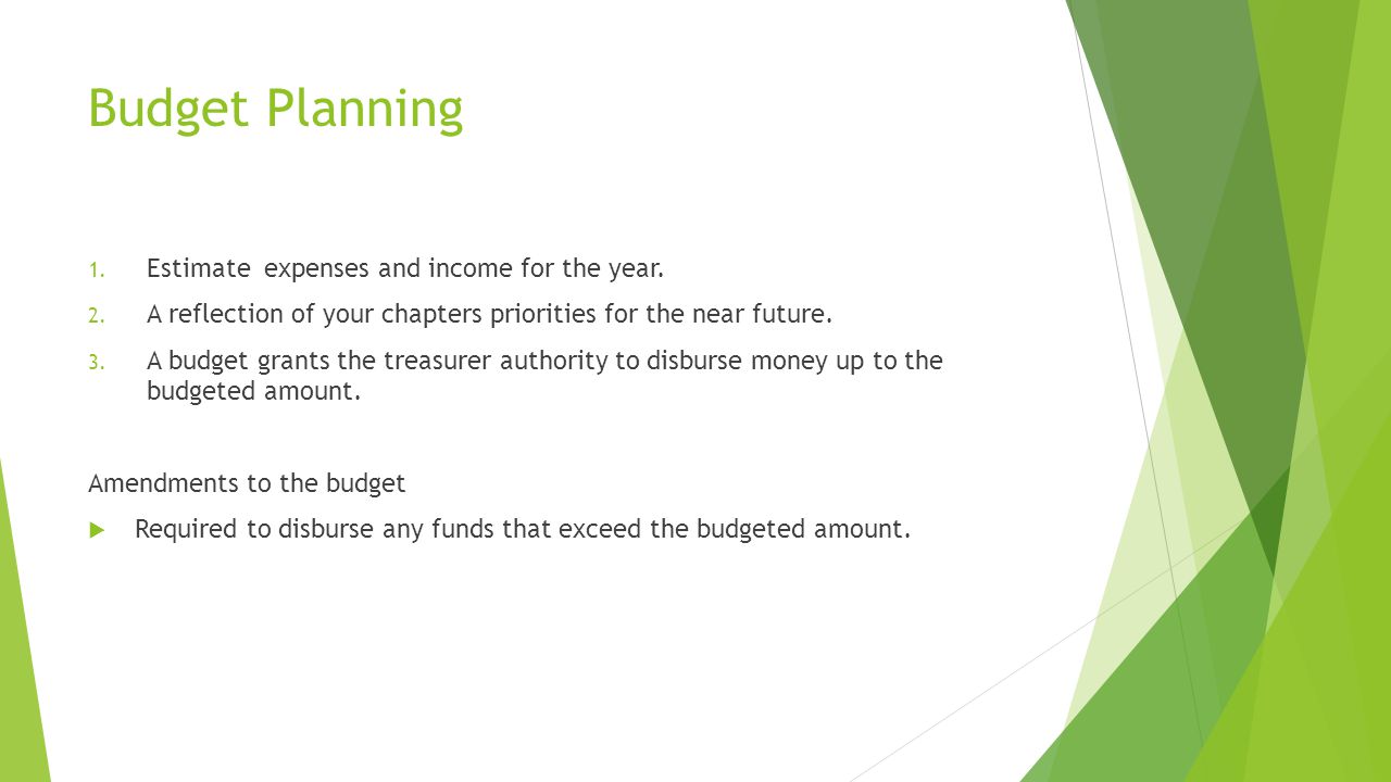 Budget Planning 1. Estimate expenses and income for the year.