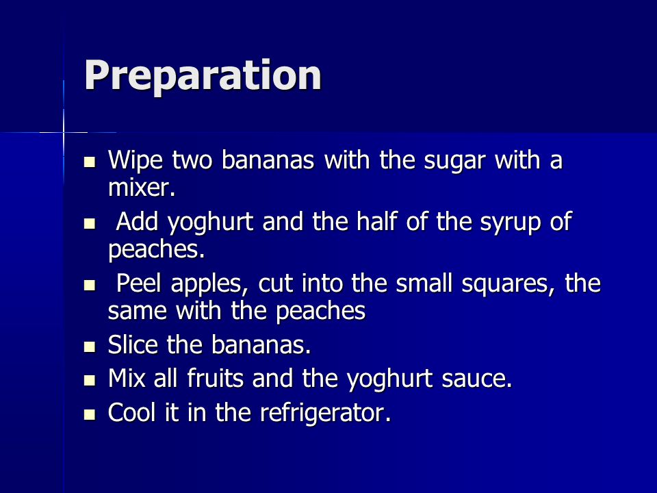 Preparation Wipe two bananas with the sugar with a mixer.