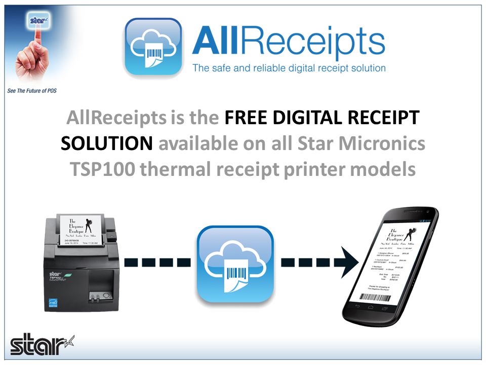 AllReceipts is the FREE DIGITAL RECEIPT SOLUTION available on all Star Micronics TSP100 thermal receipt printer models