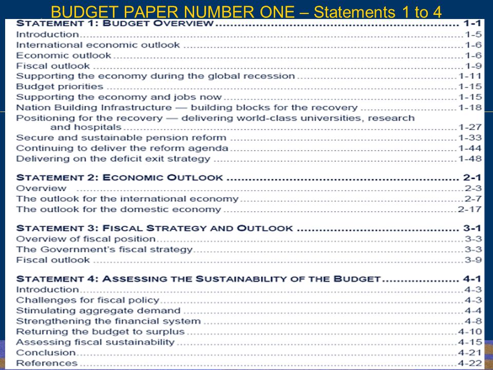 Parliamentary Library Parliamentary Library Information, analysis and advice for the Parliament Parliament of Australia Department of Parliamentary Services BUDGET PAPER NUMBER ONE – Statements 1 to 4