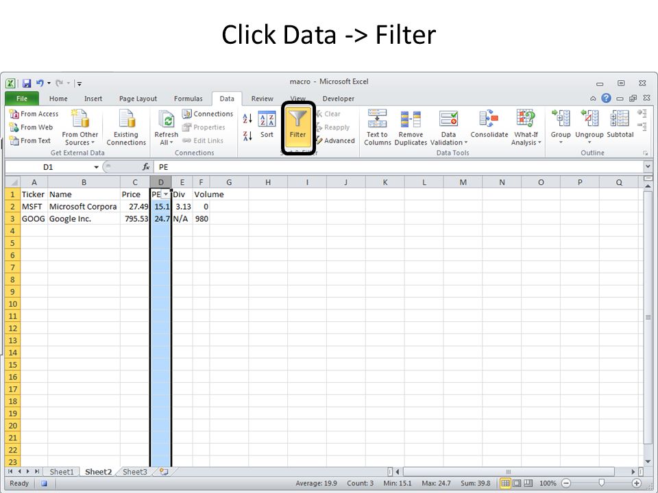 Click Data -> Filter