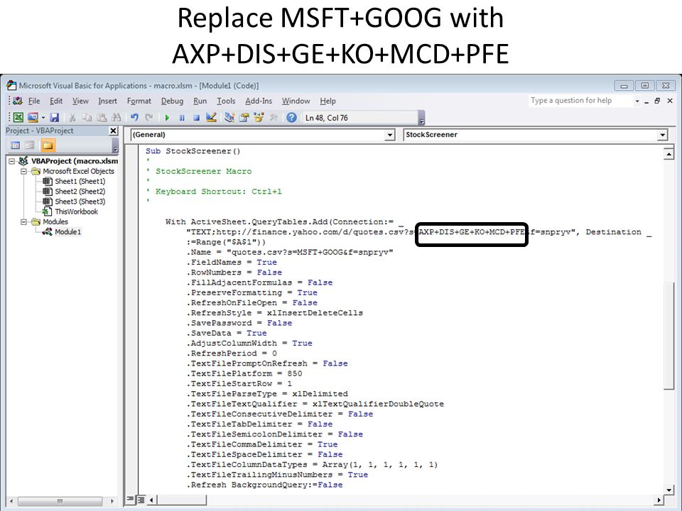 Replace MSFT+GOOG with AXP+DIS+GE+KO+MCD+PFE