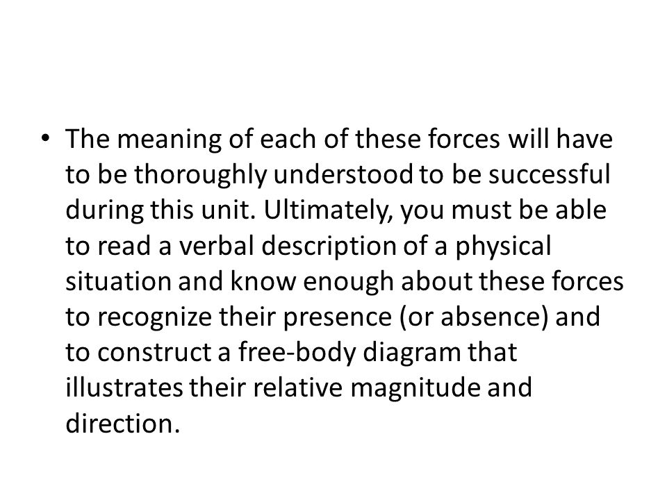 The meaning of each of these forces will have to be thoroughly understood to be successful during this unit.
