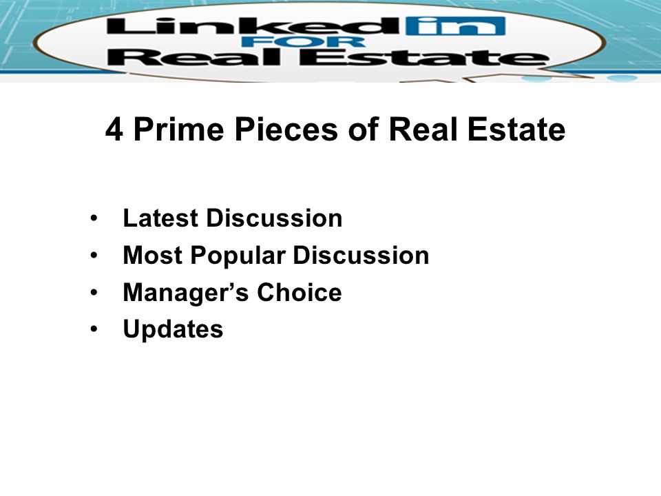 4 Prime Pieces of Real Estate Latest Discussion Most Popular Discussion Manager’s Choice Updates