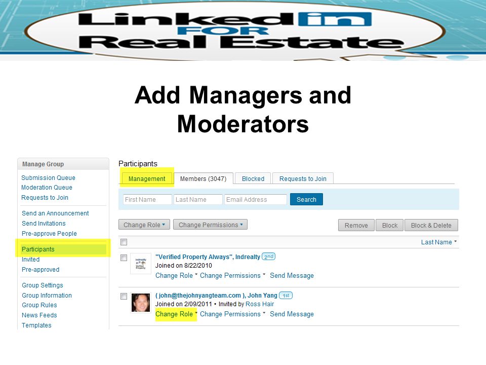 Add Managers and Moderators
