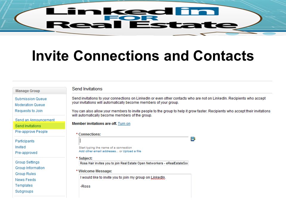 Invite Connections and Contacts