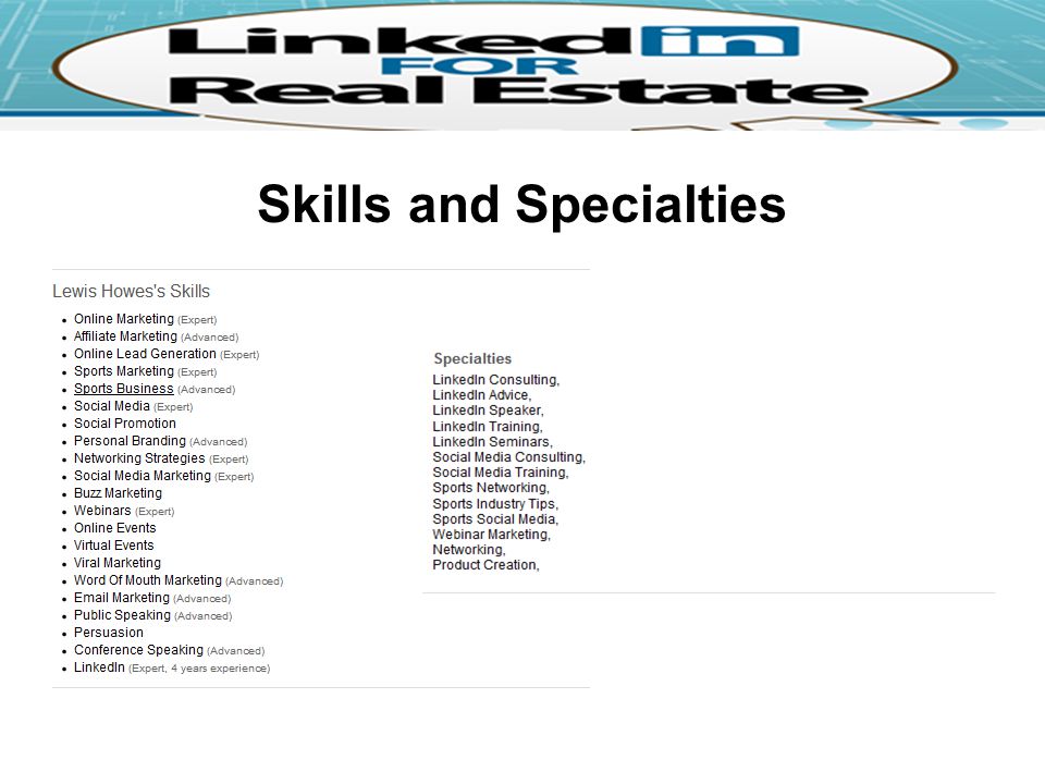 Skills and Specialties