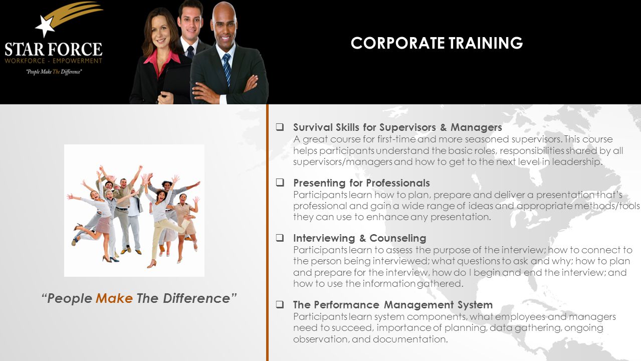 People Make The Difference  Survival Skills for Supervisors & Managers A great course for first-time and more seasoned supervisors.