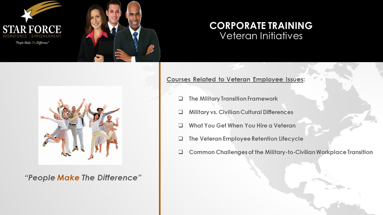 People Make The Difference Courses Related to Veteran Employee Issues:  The Military Transition Framework  Military vs.