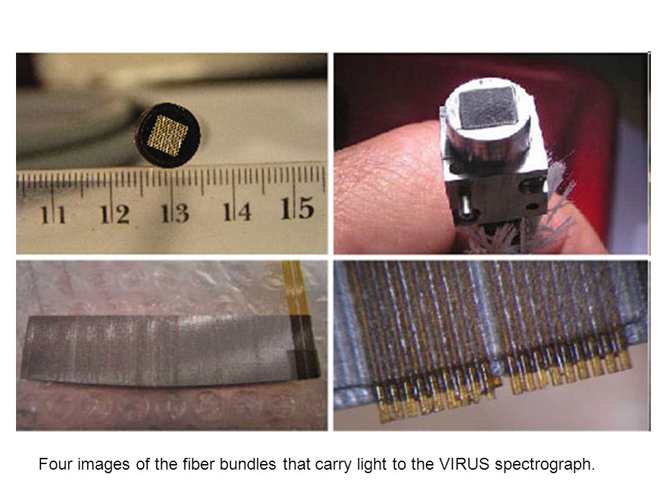 Four images of the fiber bundles that carry light to the VIRUS spectrograph.