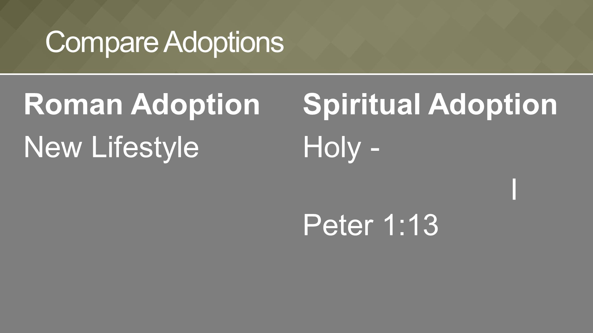 Roman Adoption New Lifestyle Compare Adoptions Spiritual Adoption Holy - I Peter 1:13
