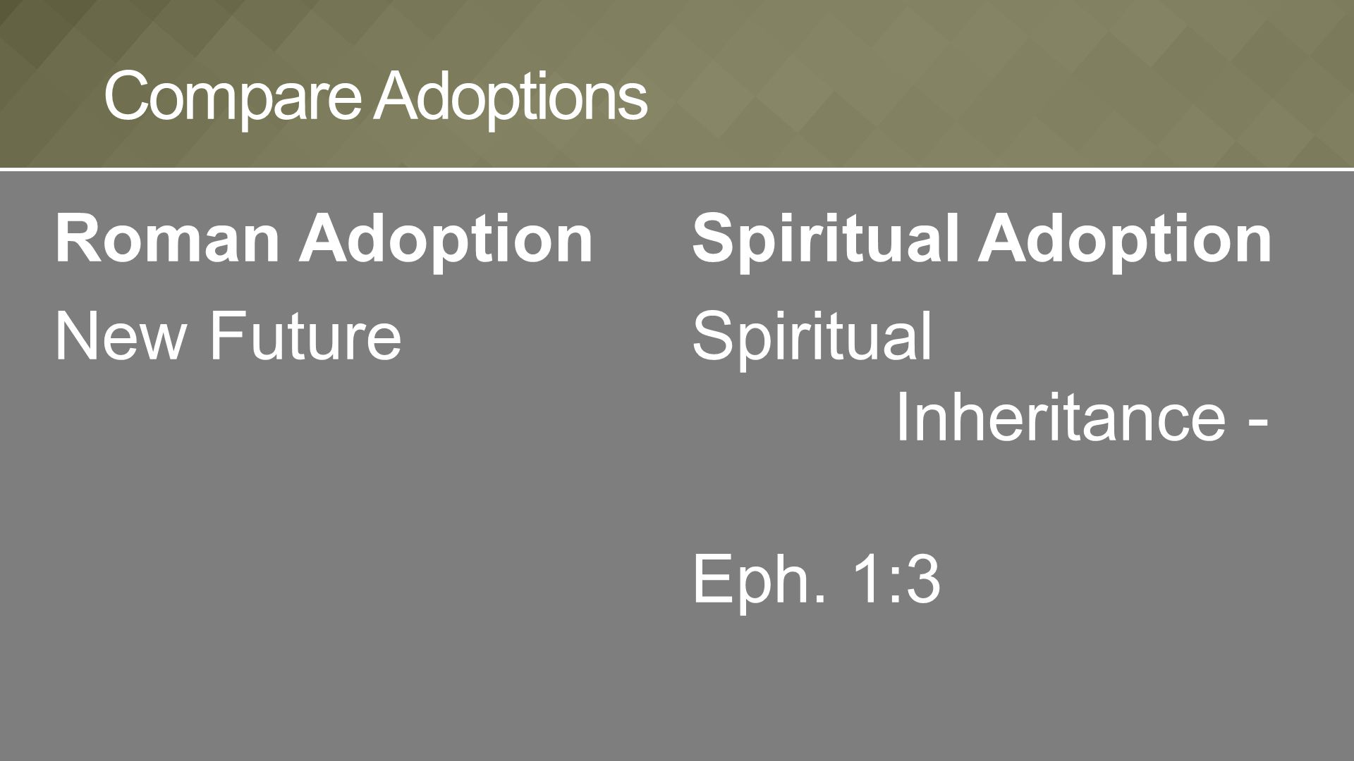 Roman Adoption New Future Compare Adoptions Spiritual Adoption Spiritual Inheritance - Eph. 1:3