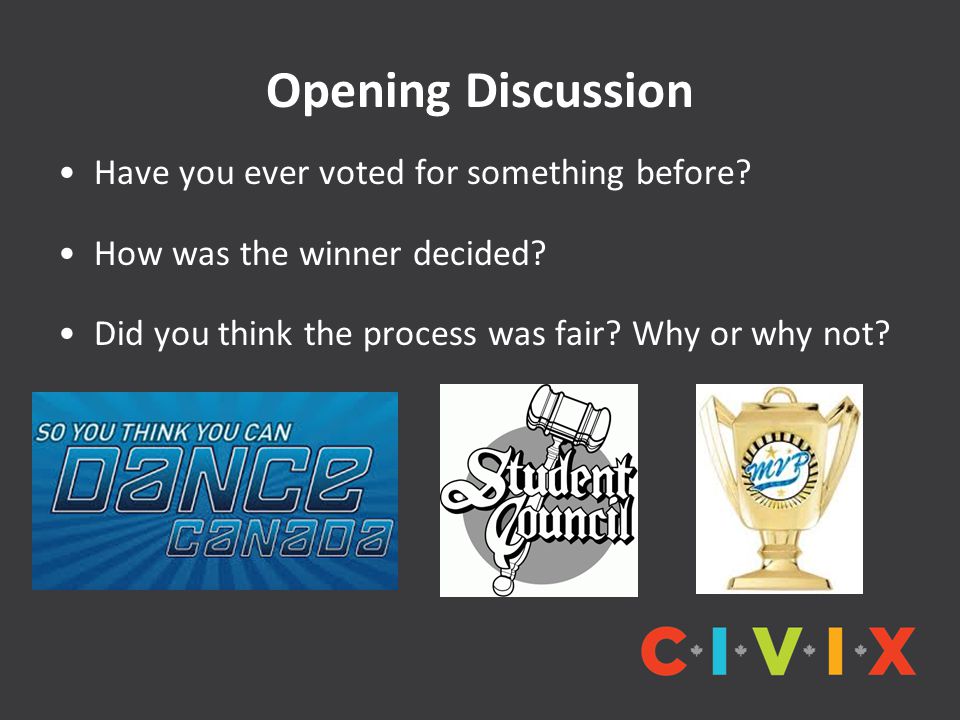 Opening Discussion Have you ever voted for something before.