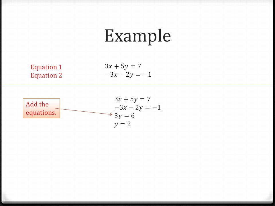 Example Equation 1 Equation 2 Add the equations.