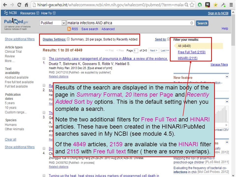 Results of the search are displayed in the main body of the page in Summary Format, 20 Items per Page and Recently Added Sort by options.
