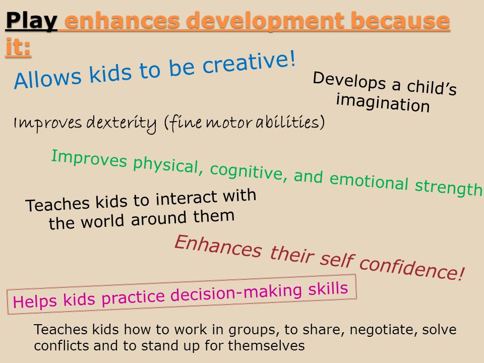 Play enhances development because it: Allows kids to be creative.