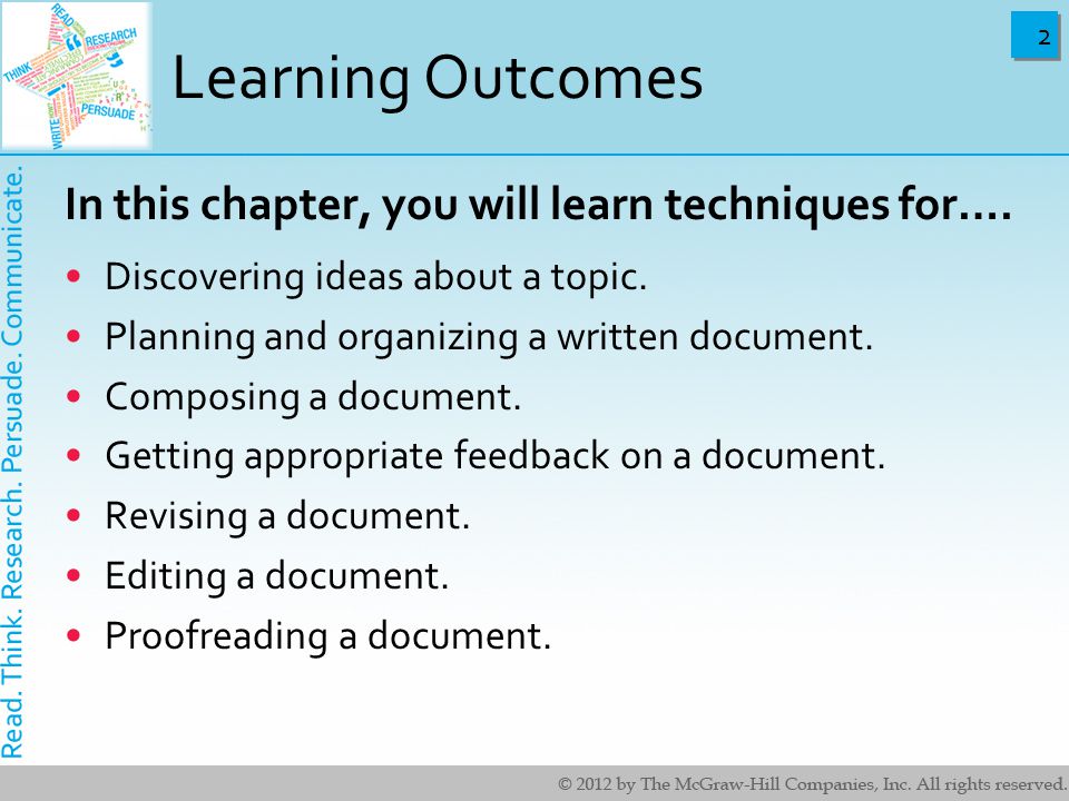 2 2 Learning Outcomes In this chapter, you will learn techniques for….