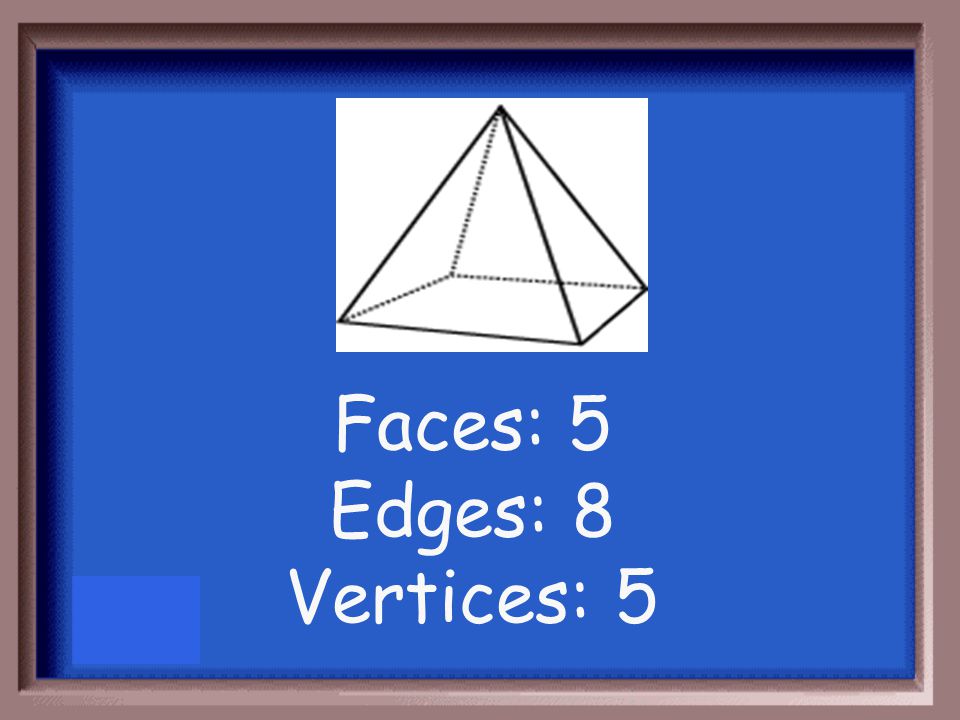 Count the number of faces, edges, and vertices of the figure below: