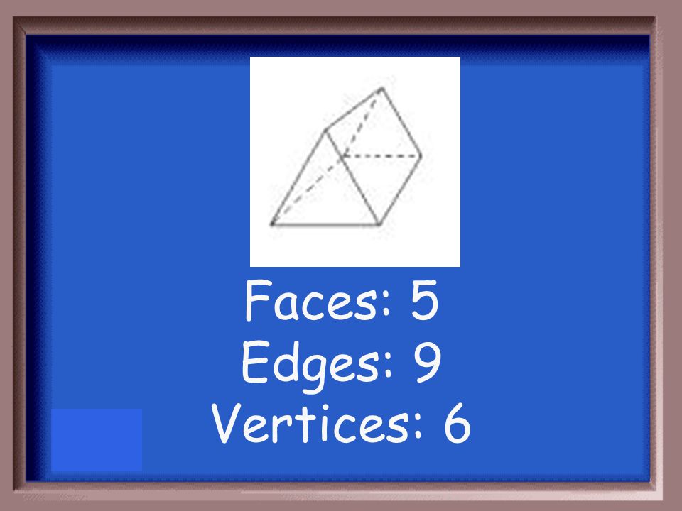 Count the number of faces, edges, and vertices of the figure below: