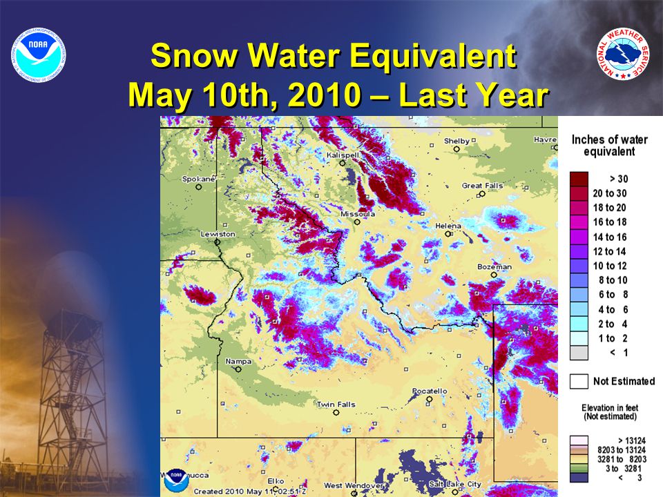 Snow Water Equivalent May 10th, 2010 – Last Year