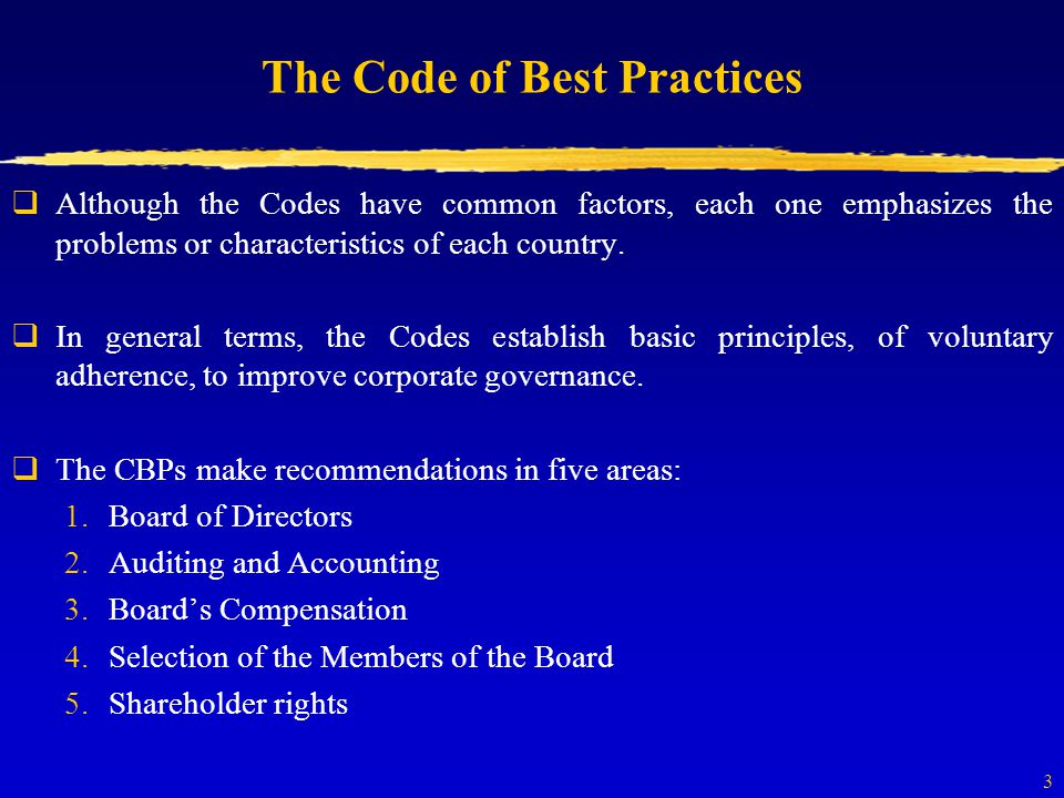 3  Although the Codes have common factors, each one emphasizes the problems or characteristics of each country.