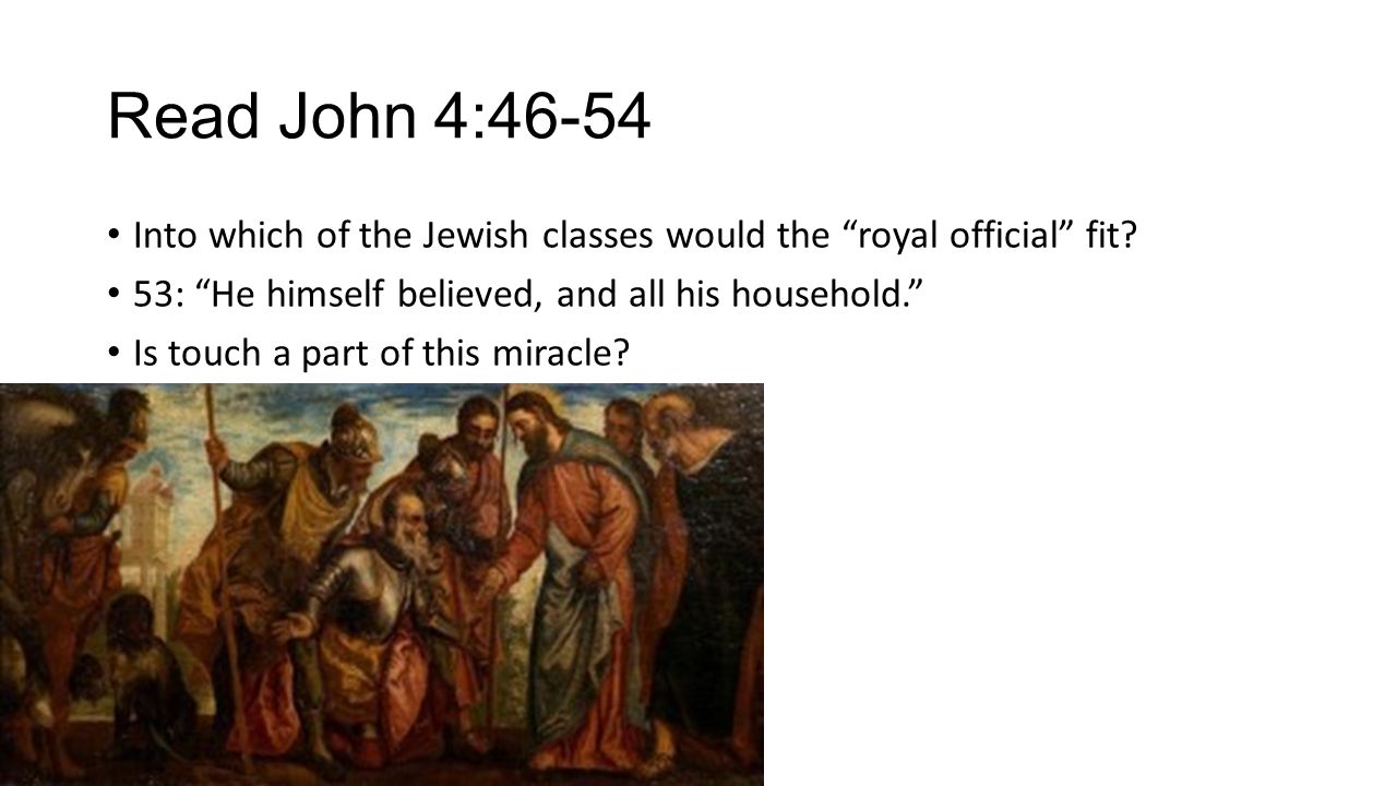 Read John 4:46-54 Into which of the Jewish classes would the royal official fit.