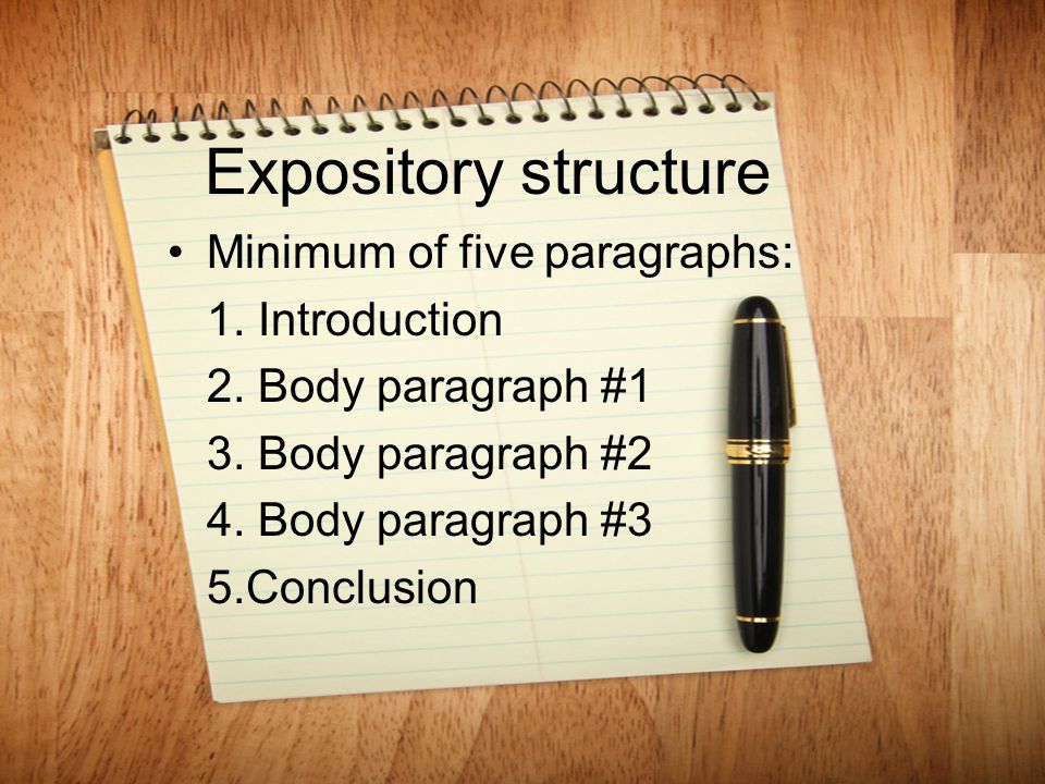 Expository structure Minimum of five paragraphs: 1.