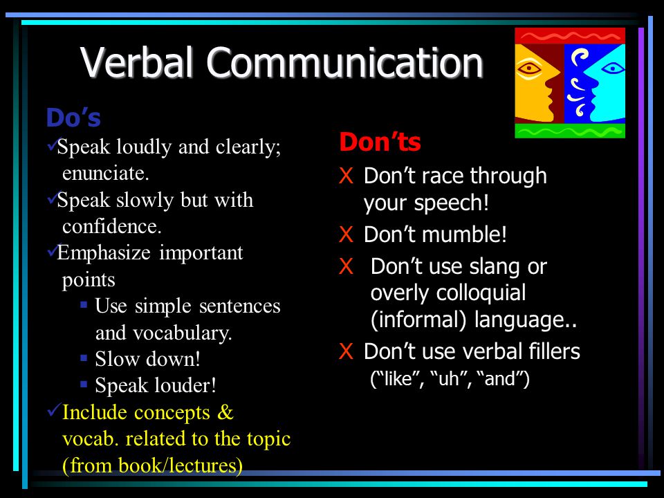 Verbal Communication Don’ts X Don’t race through your speech.