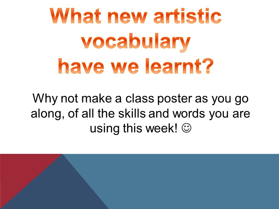 Why not make a class poster as you go along, of all the skills and words you are using this week!