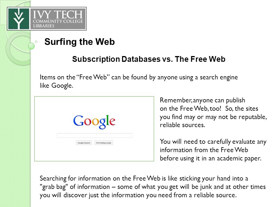 Surfing the Web Subscription Databases vs.