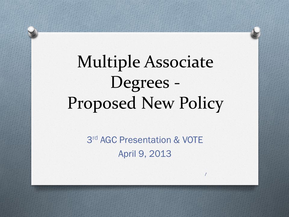 Multiple Associate Degrees - Proposed New Policy 3 rd AGC Presentation & VOTE April 9,