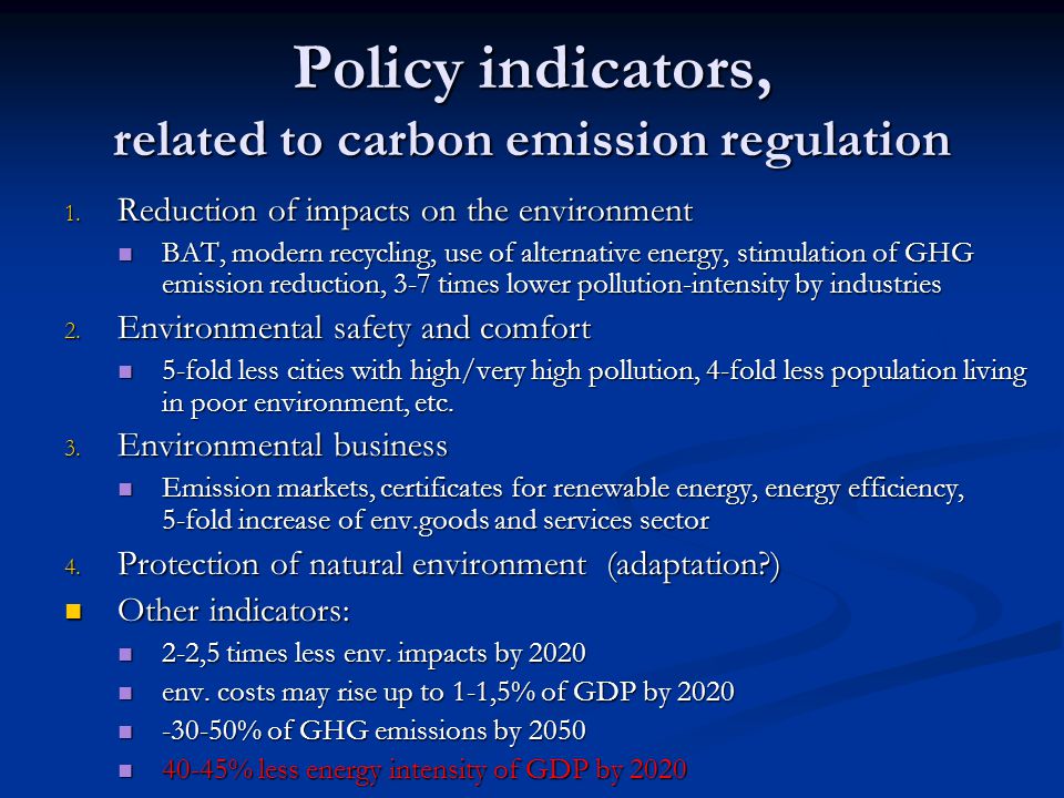 Policy indicators, related to carbon emission regulation 1.