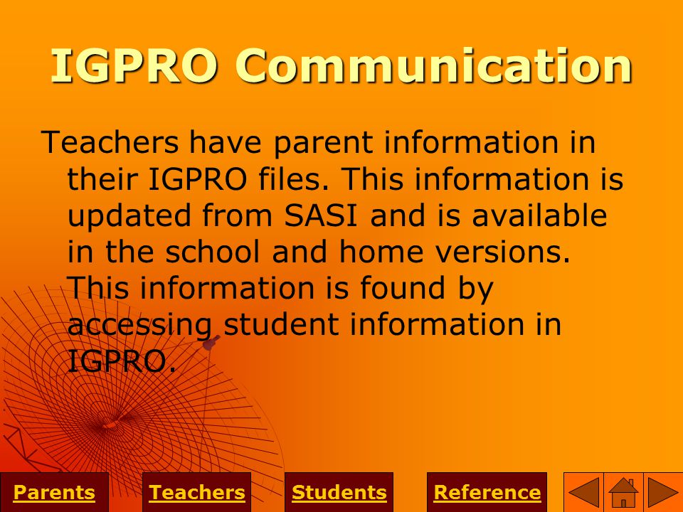 IGPRO Communication Teachers have parent information in their IGPRO files.