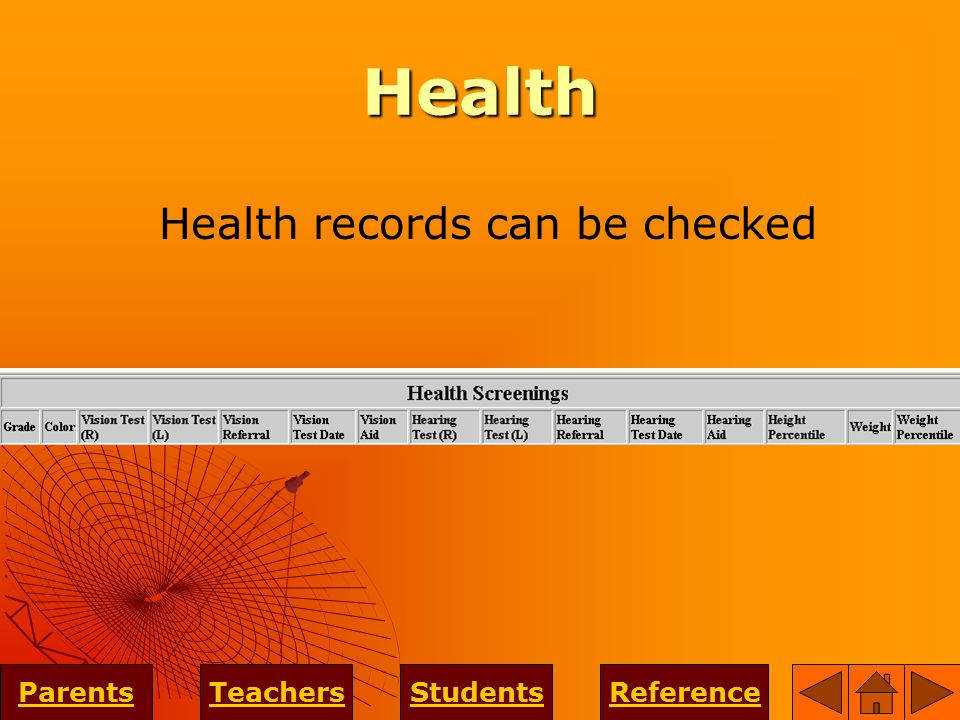 Health ParentsTeachersStudentsReference Health records can be checked