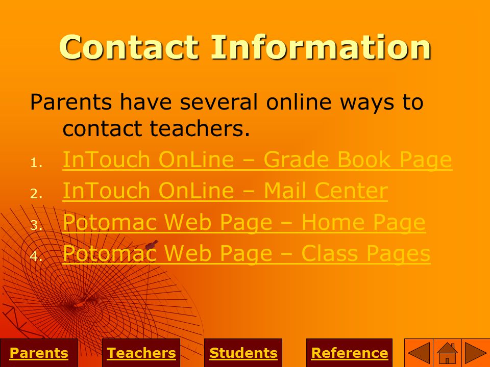 Contact Information Parents have several online ways to contact teachers.