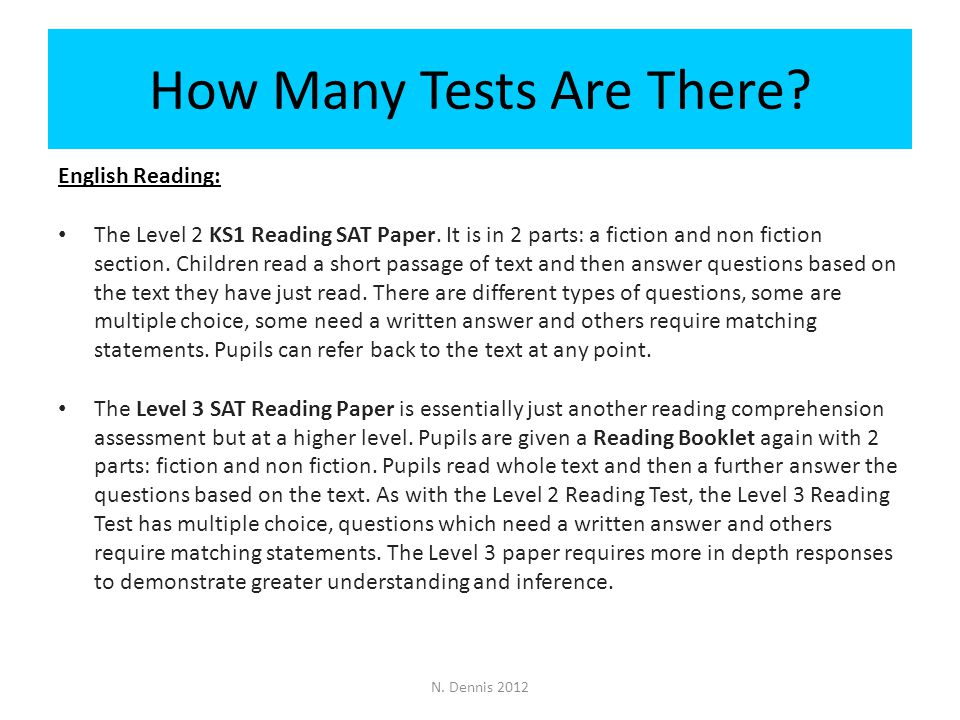 How Many Tests Are There. English Reading: The Level 2 KS1 Reading SAT Paper.