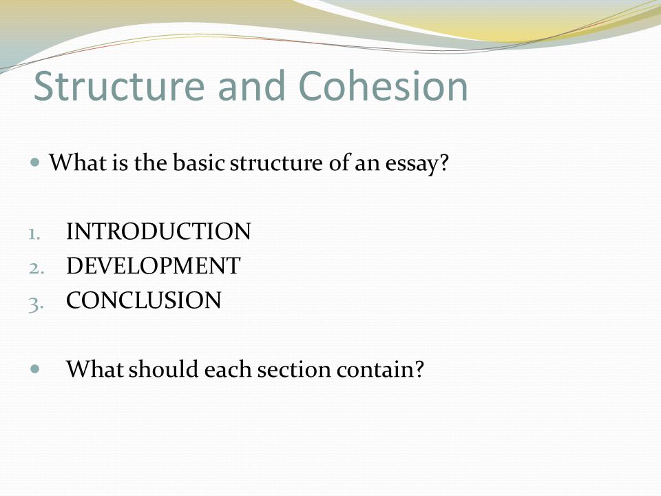 Structure and Cohesion What is the basic structure of an essay.