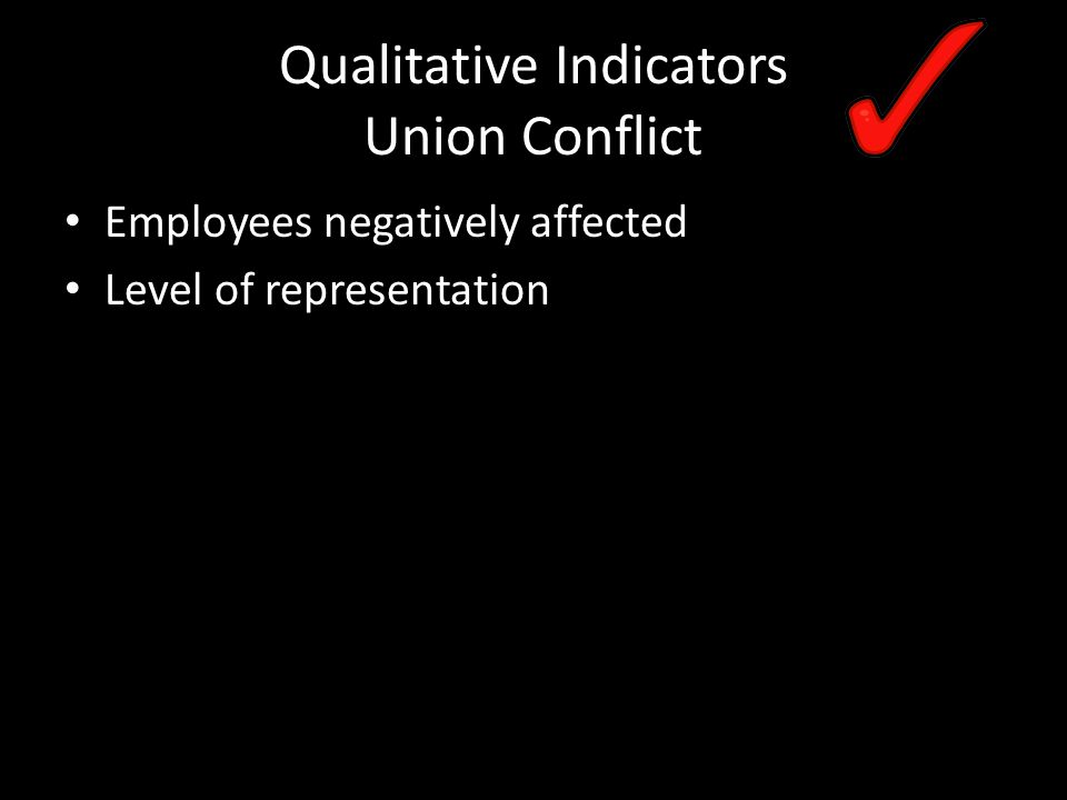 Qualitative Indicators Union Conflict Employees negatively affected Level of representation