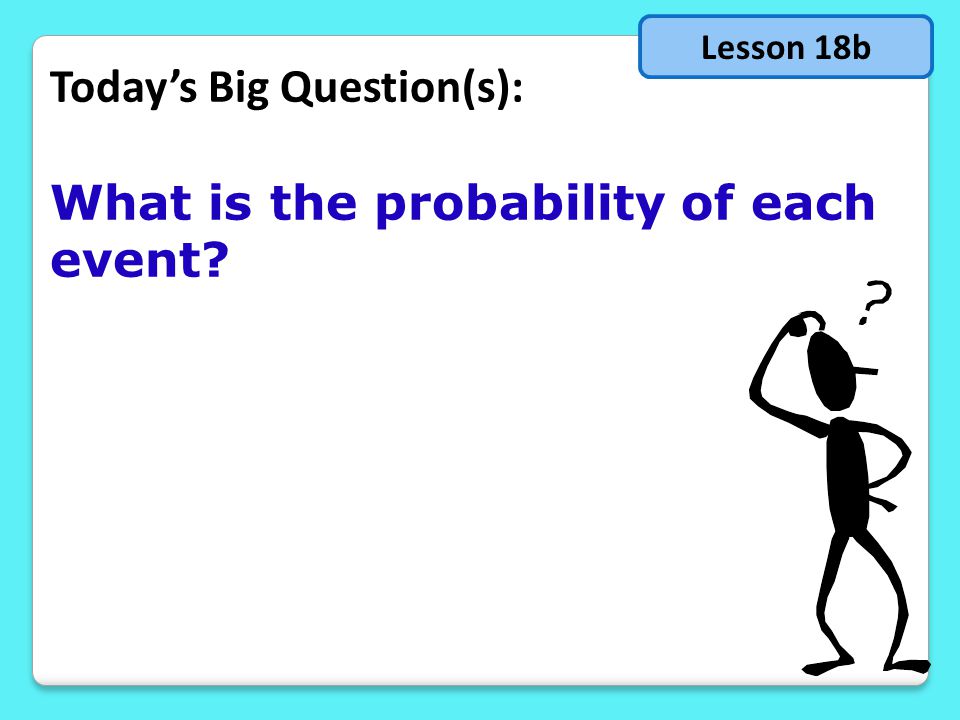 Today’s Big Question(s): What is the probability of each event Lesson 18b