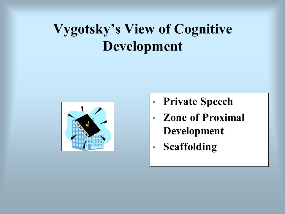 Vygotsky’s View of Cognitive Development Private Speech Zone of Proximal Development Scaffolding