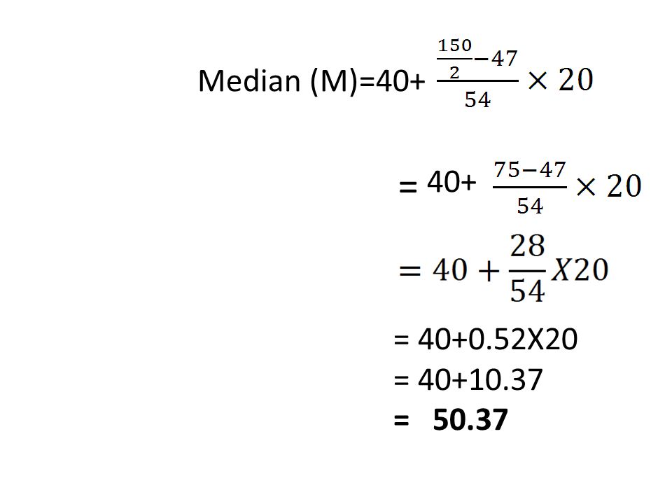 Median (M)= = = X20 = = 50.37