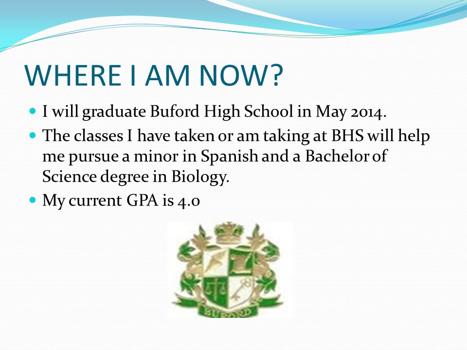 WHERE I AM NOW. I will graduate Buford High School in May