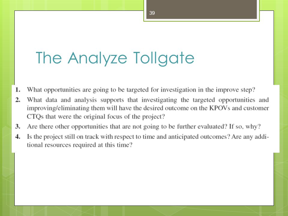 The Analyze Tollgate 39