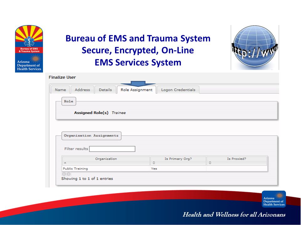 Health and Wellness for all Arizonans Bureau of EMS and Trauma System Secure, Encrypted, On-Line EMS Services System