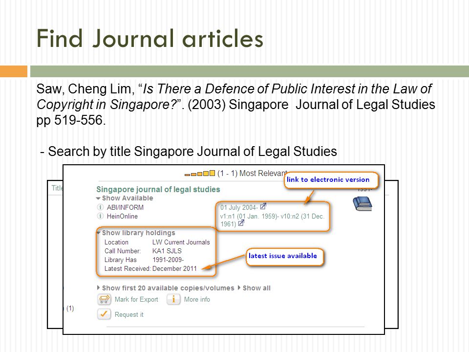 Find Journal articles Saw, Cheng Lim, Is There a Defence of Public Interest in the Law of Copyright in Singapore .